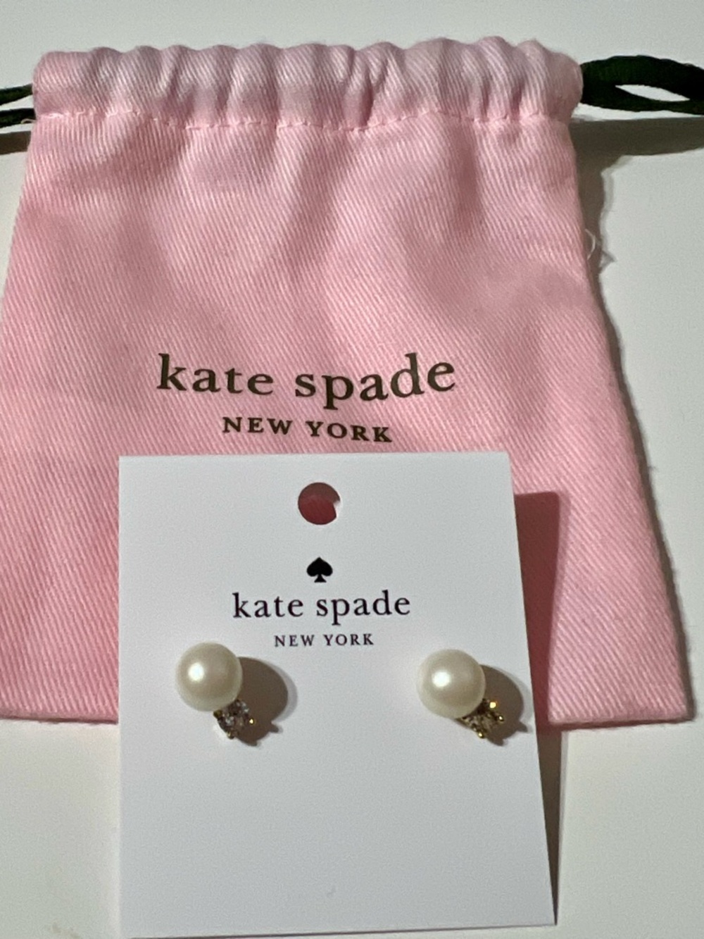 kate spade Pearl and Crystal Stud Earrings with Pink Pouch